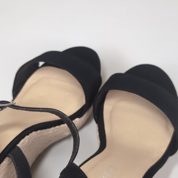 Revamped Faux Suede Espadrille Wedge Sandals High Heels Womens Size 7 Black - Picture 8 of 10